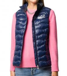 Emporio Armani Navy Blue Logo Print Padded Waist Jacket