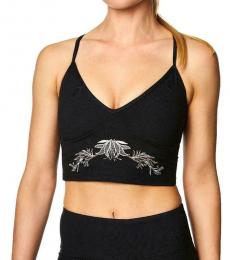 Betsey Johnson Black Racerback Floral Embroidered Sports Bra