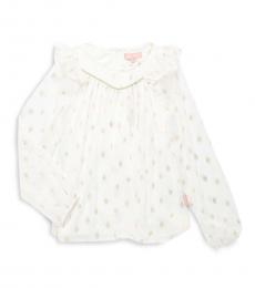 BCBGirls Girls Cream Cloud Metallic Dot Ruffle Top