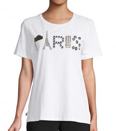 Karl Lagerfeld White Gold Paris Embellished Graphic T-Shirt