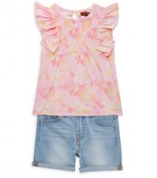7 For All Mankind 2 Piece Top/Denim Shorts Set (Little Girls)
