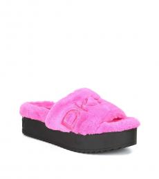 Neon Pink Palz Logo Faux Fur Sandals