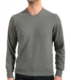 Balmain Grey Cashmere V-Neck Pullover Sweater