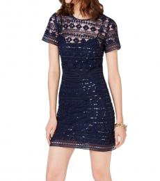 Michael Kors Navy Blue Sequined Lace Sheath Dress