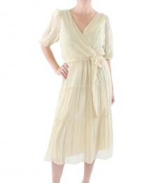 Ralph Lauren Beige V-Neck Puff Sleeves Dress