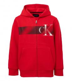Calvin Klein Boys Red Color Blocked Logo Hoodie