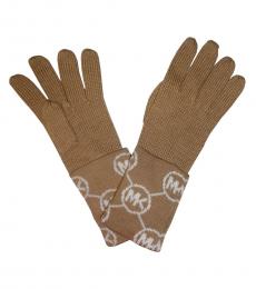 Michael Kors Light Brown Signature Logo Gloves