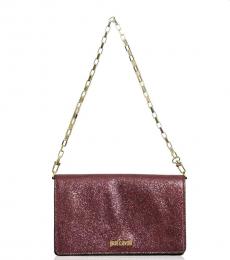 Just Cavalli Maroon Glitter Small Shoulder Bag