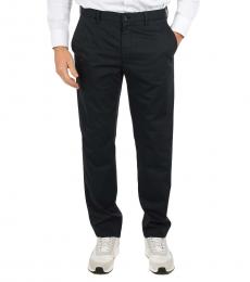 Black  Stretch Cotton Pants With Belt Loops
