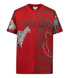 Kenzo Little Boys Red Logo Printed T-Shirt