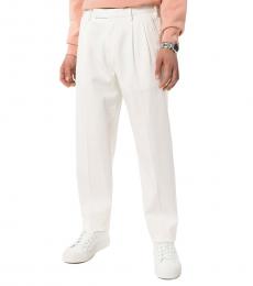 White  Stretch Cotton Double Pleat Pants