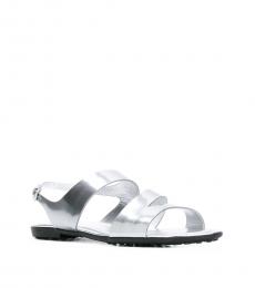 Silver Slingback Leather Sandals