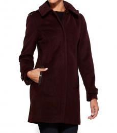 Michael Kors Cherry Faux Leather Trim Walker Coat