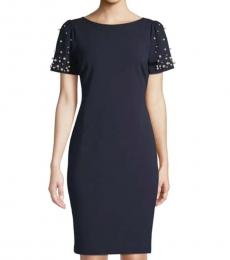 Karl Lagerfeld Navy Blue Embellished Sheath Dress