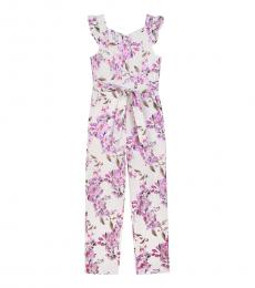 Badgley Mischka Girls White Ruffle Shoulder Tie Waist Jumpsuit