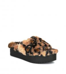 Leopard Print Palz Logo Faux Fur Sandals