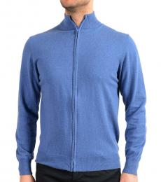 Balmain Blue Wool Cashmere Full Zip Cardigan