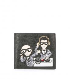 Dolce & Gabbana Black Front Designer Patch Wallet