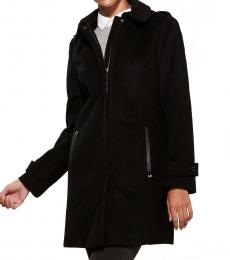 Michael Kors Black Faux Leather Trim Walker Coat