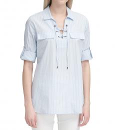 Calvin Klein CashmereWhite Striped Lace-Up Top