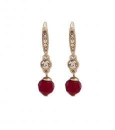 Gold Red Crystal Bead Drop Earrings
