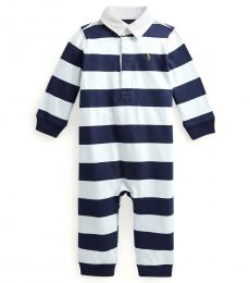 Baby Boys Navy Striped Rugby Coverall