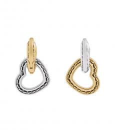 Coach Two Tone Stitched Hearts Drop Earrings