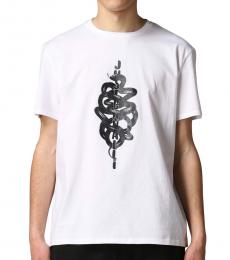 Just Cavalli White Snake Printed Crewneck T-Shirt
