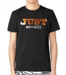 Just Cavalli Black Printed Crewneck T-Shirt