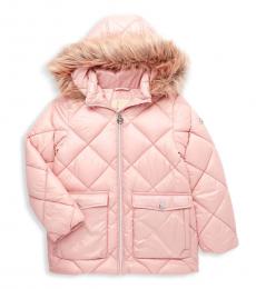 Girls Blush Quilted Faux Fur-Trim Jacket