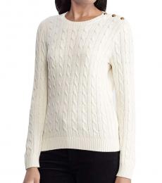 Ralph Lauren Winter Cream Button-Trim Cable Sweater