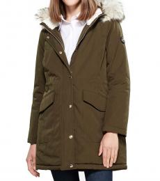 Michael Kors Olive Faux Fur-Trimmed Hooded Anorak
