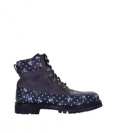 Dolce & Gabbana Blue Skull Printed Ankle Boots