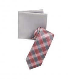 Michael Kors Rose Double Track Check Tie & Pocket Square Set