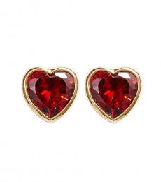 Gold Red Crystal Heart Stud Earrings