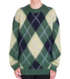 Green Argyle Motif Sweater