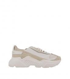 Dolce & Gabbana White Low-Top Suede Sneakers