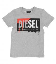 Diesel Little Boys Grey Logo Printed T-Shirt