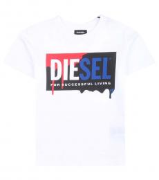 Diesel Little Boys White Logo Printed T-Shirt