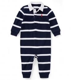 Ralph Lauren Baby Boys Navy Striped Rugby Coverall