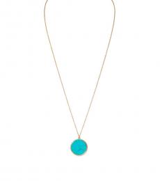 Ralph Lauren Gold Turquoise Disc Pendant Necklace