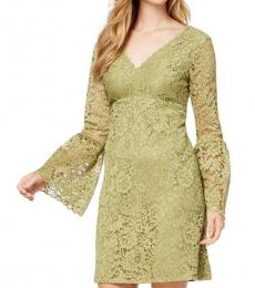 Betsey Johnson Olive Lace V-Neck Bell Sleeve Dress