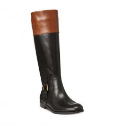 Ralph Lauren Black Brown Bernadine Wide-Calf Boots