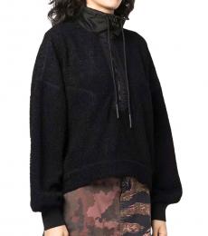 Diesel Black Furred Asymmetrical Half-Zip Sweatshirt