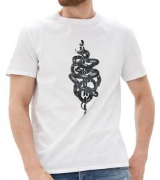 Just Cavalli White Snake Printed Crewneck T-Shirt