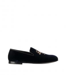 Dolce & Gabbana Navy Blue Embroidered Velvet Loafers