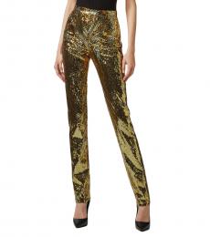 Philipp Plein Gold Ankle Elegant Sequined Pant