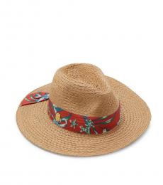 Vince Camuto Tan Floral Print Trim Panama Hat