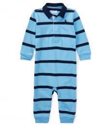 Ralph Lauren Baby Boys Blue Striped Rugby Coverall