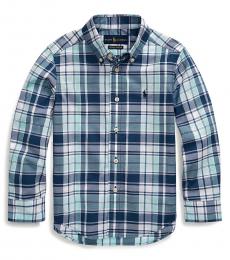 Ralph Lauren Little Boys Aqua/White Plaid Poplin Shirt